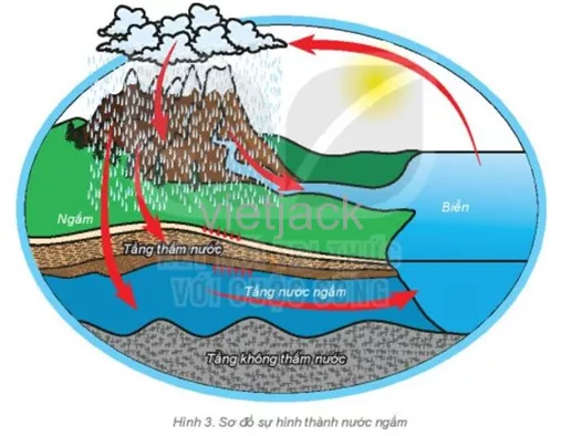 Dựa vào hình 3, em hãy cho biết nước ngầm được hình thành như thế nào Cau Hoi 2 Trang 161 Dia Li Lop 6 Ket Noi Tri Thuc