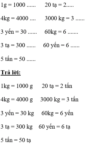 Giải Toán 4 VNEN Bài 11: Bảng đơn vị đo khối lượng | Hay nhất Giải bài tập Toán 4 VNEN Bai 11 Bang Don Vi Do Khoi Luong A01 1