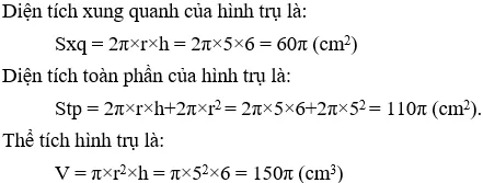 Giải Toán 9 VNEN Bài 1: Hình trụ - Diện tích xung quanh và thể tích hình trụ | Giải bài tập Toán 9 VNEN hay nhất Bai 1 Hinh Tru Dien Tich Xung Quanh Va The Tich A16