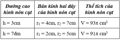 Giải Toán 9 VNEN Bài 2: Hình nón - Hình nón cụt - Diện tích xung quanh và thể tích hình nón, hình nón cụt | Giải bài tập Toán 9 VNEN hay nhất Bai 2 Hinh Non Hinh Non Cut A26