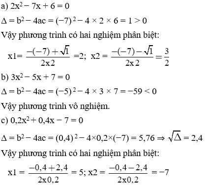 Giải Toán 9 VNEN Bài 4: Công thức nghiệm của phương trình bậc hai | Giải bài tập Toán 9 VNEN hay nhất Bai 4 Cong Thuc Nghiem Cua Pt Bac 2 A26