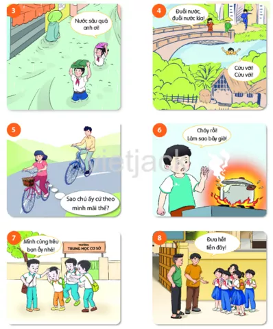 Em hãy quan sát hình sau và trả lời câu hỏi: Đâu là những tình huống nguy hiểm Kham Pha 1 Trang 36 Gdcd Lop 6 Chan Troi Sang Tao 2