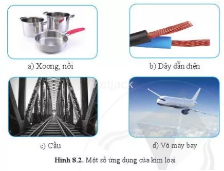 Quan sát hình 8.2, nêu một số ứng dụng của kim loại. Cho biết ứng dụng đó Quan Sat Hinh 8 2 Neu Mot So Ung Dung Cua Kim Loai