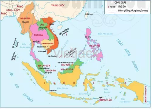 Dựa vào lược đồ hình 10.1, hãy xác định vị trí địa lí của Đông Nam Á Cau Hoi 1 Trang 50 Lich Su Lop 6 Canh Dieu