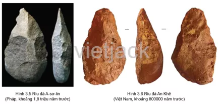 Lấy chủ đề về những chiếc rìu đá đầu tiên của nhân loại (hình 3.5 và hình 3.6) Van Dung Trang 16 Lich Su Lop 6 Canh Dieu