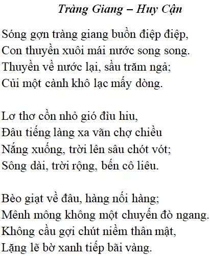 Bài thơ Tràng Giang (Huy Cận) - nội dung, dàn ý phân tích, bố cục, tác giả | Ngữ văn lớp 11 Trang Giang