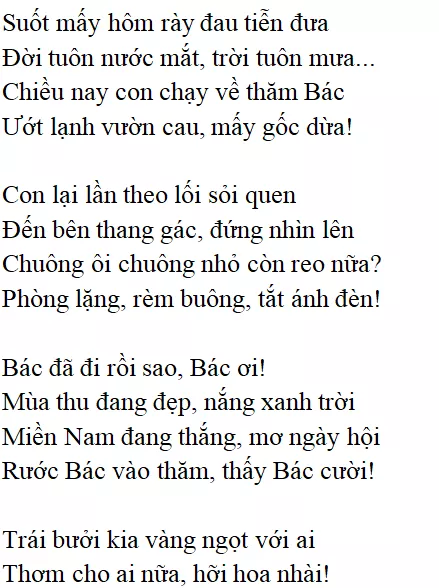 Bài thơ Bác ơi (Tố Hữu) - nội dung, dàn ý phân tích, bố cục, tác giả | Ngữ văn lớp 12 Bac Oi