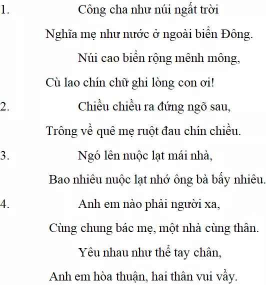 Những câu hát về tình cảm gia đình - Nội dung bài ca dao, Hoàn cảnh sáng tác, Dàn ý phân tích tác phẩm Ca Dao Dan Ca Nhung Cau Hat Ve Tinh Cam Gia Dinh