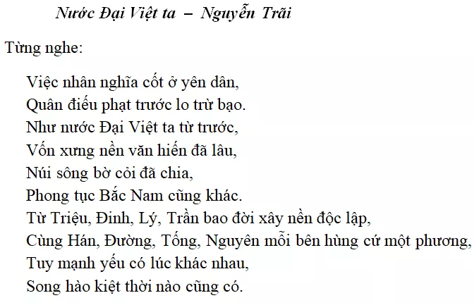 Bài thơ Nước Đại Việt ta (Nguyễn Trãi) - nội dung, dàn ý, giá trị, tác giả | Ngữ văn lớp 8 Nuoc Dai Viet Ta