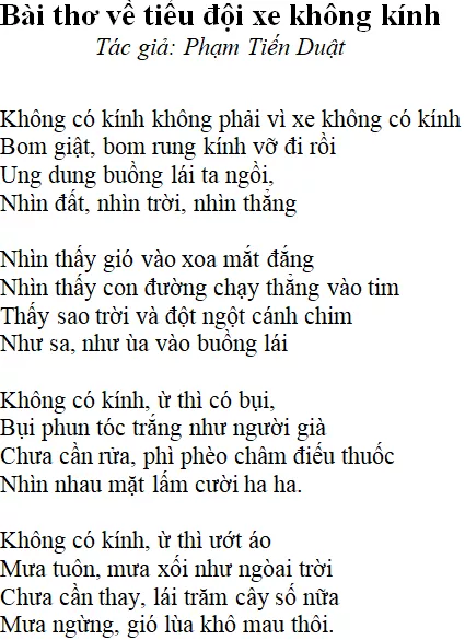 Bài thơ: Bài thơ về tiểu đội xe không kính - nội dung, dàn ý, bố cục, tác giả | Ngữ văn lớp 9 Bai Tho Ve Tieu Doi Xe Khong Kinh