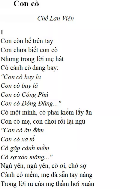 Bài thơ: Con cò (Chế Lan Viên): nội dung, dàn ý, bố cục, tác giả | Ngữ văn lớp 9 Con Co