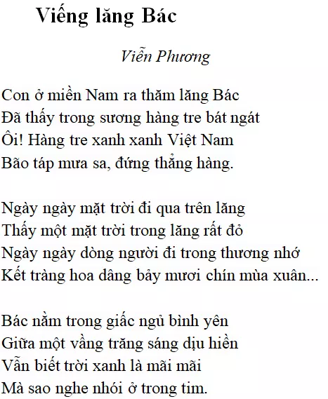 Bài thơ: Viếng lăng Bác (Viễn Phương): nội dung, dàn ý, bố cục, tác giả | Ngữ văn lớp 9 Vieng Lang Bac