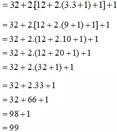 Tính giá trị của biểu thức: a) [(33 – 3): 3]^3+3 b) 2^5 + 2.{12 + 2[3.(5 – 2) + 1] + 1} Bai 1 64 Trang 26 Sbt Toan Lop 6 Tap 1 Ket Noi