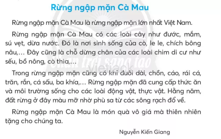 Tiếng Việt lớp 2 Bài 2: Rừng ngập mặn Cà Mau trang 61, 62, 63, 64, 65 - Chân trời Bai 2 Rung Ngap Man Ca Mau 1