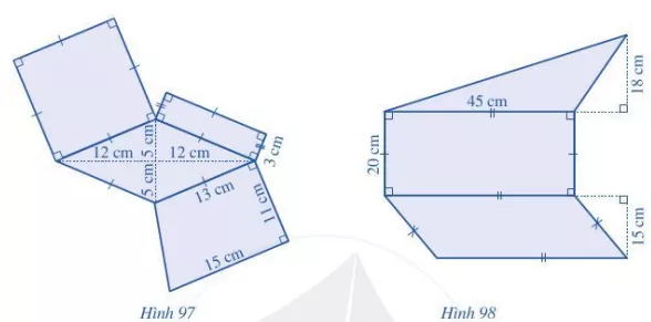 Quan sát Hình 97, Hình 98 và tính diện tích của phần tô xanh ở mỗi hình đó Bai 7 Trang 118 Toan Lop 6 Tap 1 Canh Dieu 1