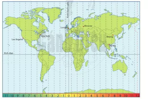 Múi giờ của các vùng trên thế giới. Bản đồ sau cho biết múi giờ của các vùng trên thế giới Co The Em Chua Biet Bai 1 Trang 79 Toan Lop 6 Tap 1 Canh Dieu 1