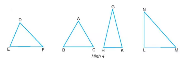 Em hãy dùng compa kiểm tra xem tam giác nào dưới đây (Hình 4) có 3 cạnh Hoat Dong Kham Pha 2 Trang 76 Toan Lop 6 Tap 1 Chan Troi