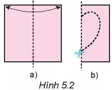 Gấp đôi một tờ giấy (H.5.2a), dùng kéo cắt một đường như Hình 5.2b Hoat Dong 3 Trang 99 Toan Lop 6 Tap 1 Ket Noi Tri Thuc