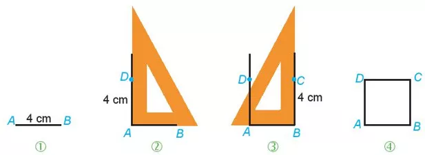 Vẽ hình vuông ABCD có cạnh 4 cm theo hướng dẫn sau: Bước 1. Vẽ đoạn thẳng  Thuc Hanh 2 Trang 79 Toan Lop 6 Tap 1 Ket Noi Tri Thuc