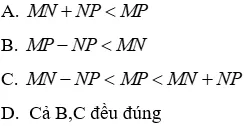 Trắc nghiệm Quan hệ giữa ba cạnh của một tam giác. Bất đẳng thức tam giác Quan He Giua Ba Canh Cua Mot Tam Giac A02