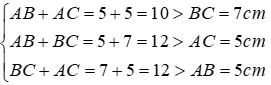 Trắc nghiệm Quan hệ giữa ba cạnh của một tam giác. Bất đẳng thức tam giác Quan He Giua Ba Canh Cua Mot Tam Giac A13