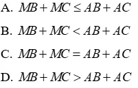 Trắc nghiệm Quan hệ giữa ba cạnh của một tam giác. Bất đẳng thức tam giác Quan He Giua Ba Canh Cua Mot Tam Giac A34