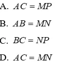 Trắc nghiệm Các trường hợp bằng nhau của tam giác vuông Trac Nghiem Cac Truong Hop Bang Nhau Cua Tam Giac Vuong A07