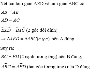 Trắc nghiệm Trường hợp bằng nhau thứ hai của tam giác: cạnh - góc - cạnh (c.g.c) Truong Hop Bang Nhau Thu Hai Cua Tam Giac A15