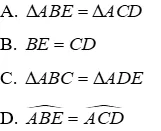 Trắc nghiệm Trường hợp bằng nhau thứ hai của tam giác: cạnh - góc - cạnh (c.g.c) Truong Hop Bang Nhau Thu Hai Cua Tam Giac A16