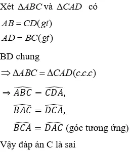 Trắc nghiệm Trường hợp bằng nhau thứ nhất của tam giác: cạnh - cạnh - cạnh (c.c.c) Truong Hop Bang Nhau Thu Nhat Cua Tam Giac A08