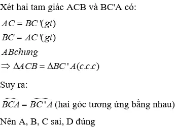 Trắc nghiệm Trường hợp bằng nhau thứ nhất của tam giác: cạnh - cạnh - cạnh (c.c.c) Truong Hop Bang Nhau Thu Nhat Cua Tam Giac A72