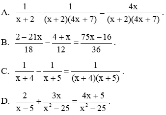 Trắc nghiệm Phép cộng các phân thức đại số có đáp án Trac Nghiem Phep Cong Cac Phan Thuc Dai So A41