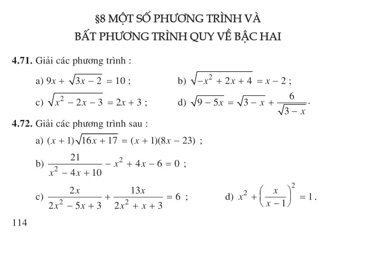 Bài 8: Một số phương trình và bất phương trình quy về bậc hai