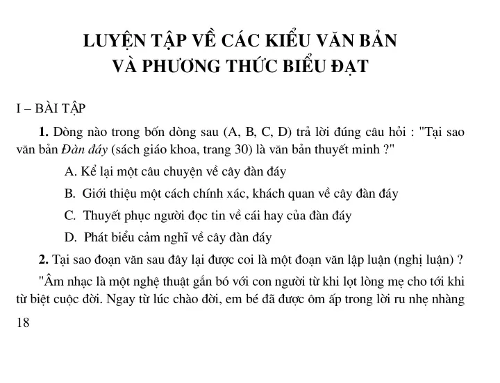 Luyện tập về các kiểu văn bản và phương thức biểu đạt