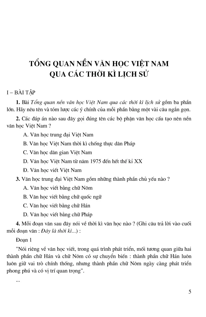 Tổng quan nền văn học Việt Nam qua các thời kì lịch sử