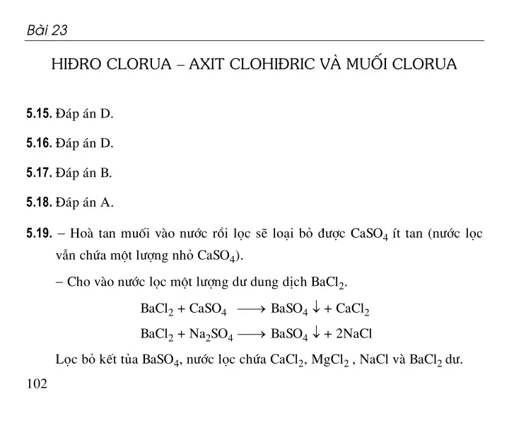 Bài 23: Hiđro clorua - Axit clohiđric và muối clorua