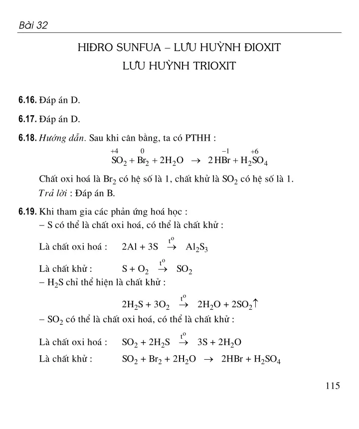Bài 32: Hiđro sunfua - Lưu huỳnh đioxit - Lưu huỳnh trioxit