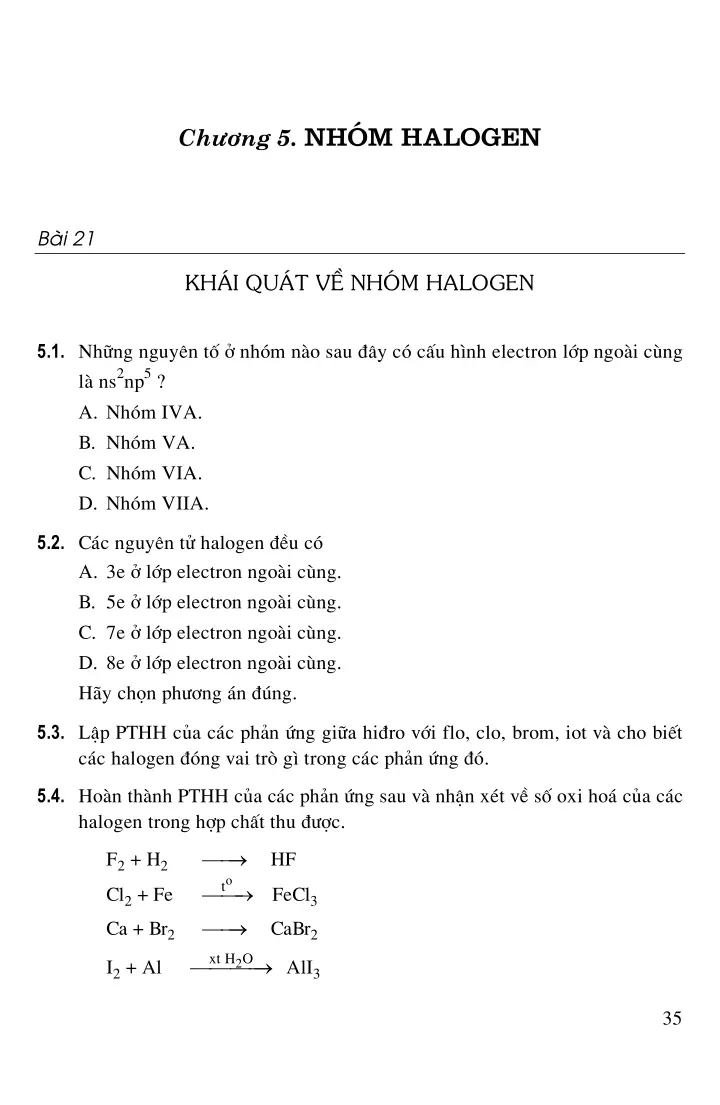 Bài 21: Khái quát về nhóm halogen