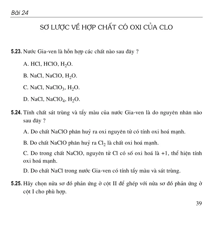 Bài 24: Sơ lược về hợp chất có oxi của clo
