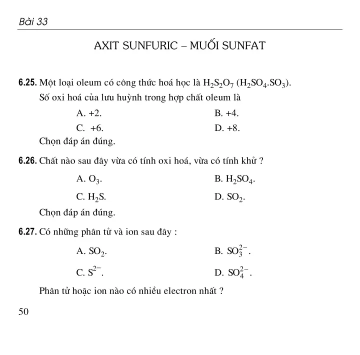 Bài 33: Axit sunfuric - Muối sunfat