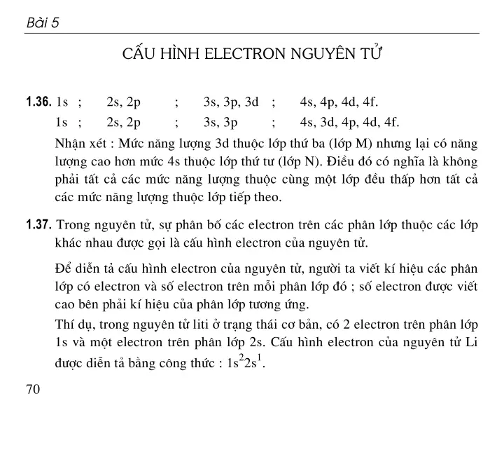 Bài 5: Cấu hình electron