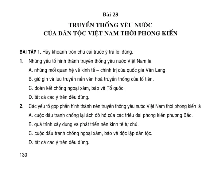 Bài 28: Truyền thống yêu nước của dân tộc Việt Nam thời phong kiến