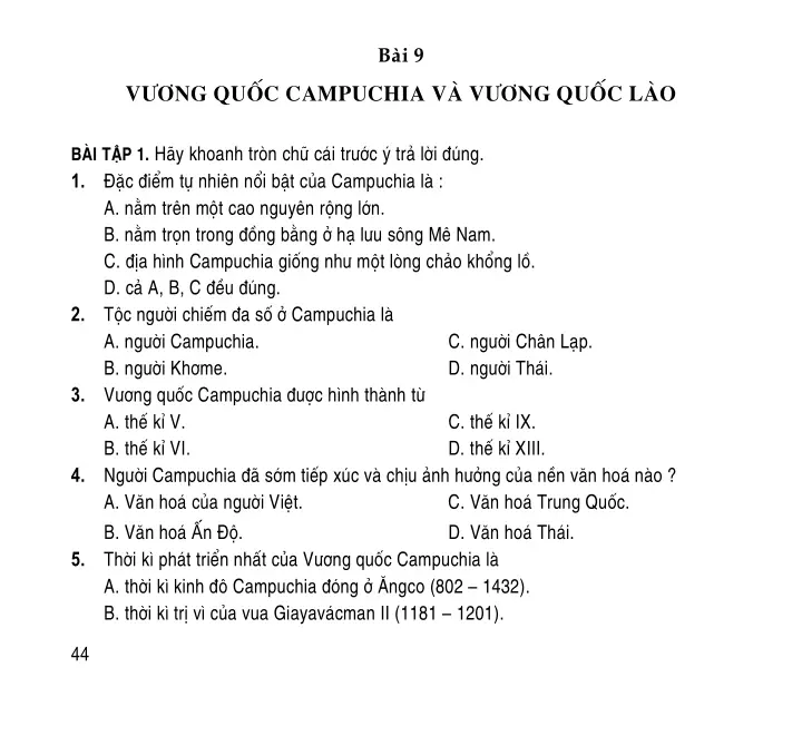 Bài 9: Vương quốc Cam-pu-chia và Vương quốc Lào