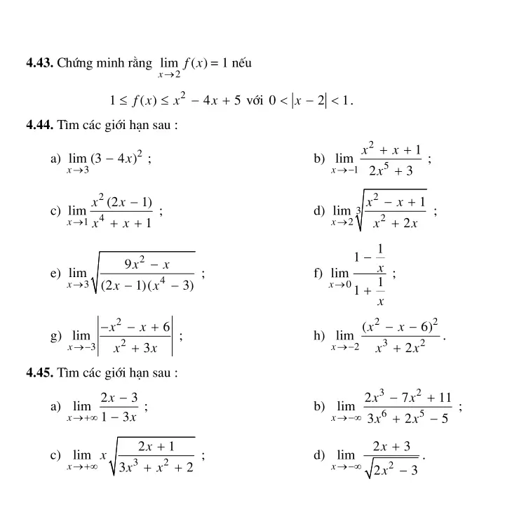 Bài 4: Định nghĩa và một số định lí về giới hạn của hàm số