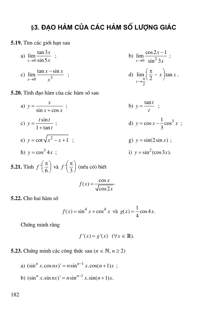 Bài 3: Đạo hàm của các hàm số lượng giác
