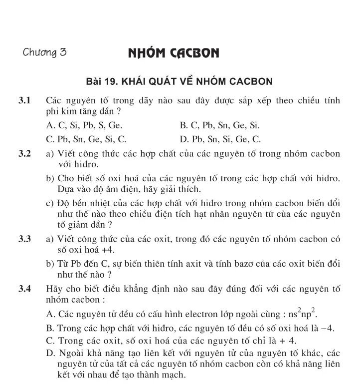 Bài 19: Khái quát về nhóm cacbon