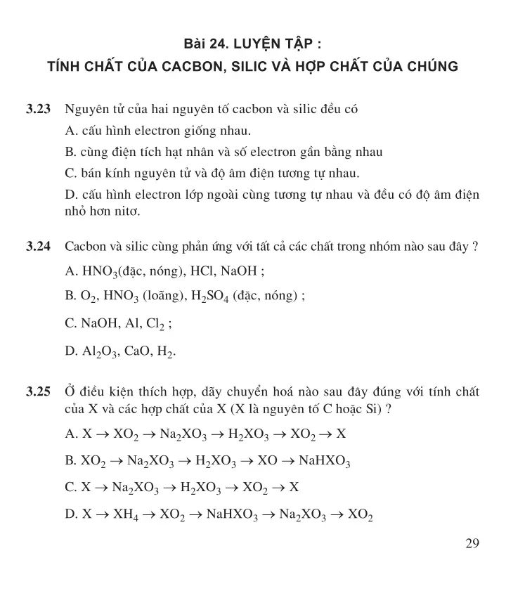 Bài 24: Luyện tập tính chất của cacbon, silic và hợp chất của chúng