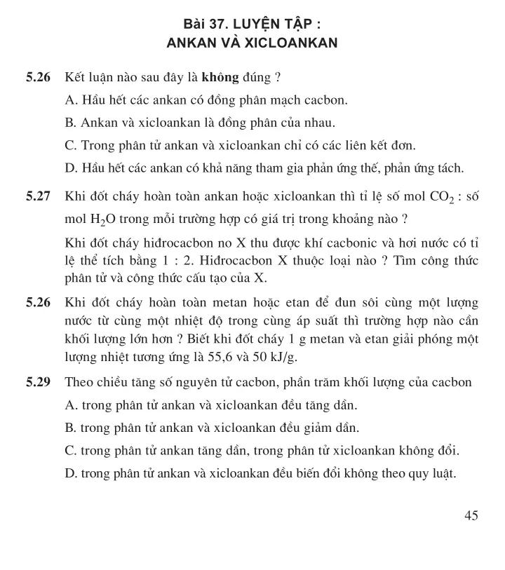 Bài 37: Luyện tập Ankan và xicloankan