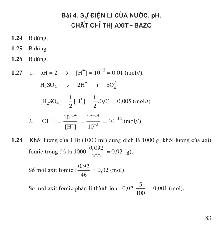 Bài 4: Sự điện li của nước - pH - Chất chỉ chỉ thị axit-bazơ
