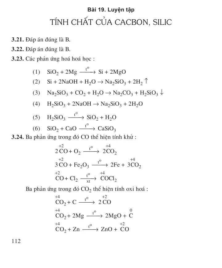 Bài 19: Luyện tập: Tính chất hóa học của cacbon, silic và các hợp chất của chúng